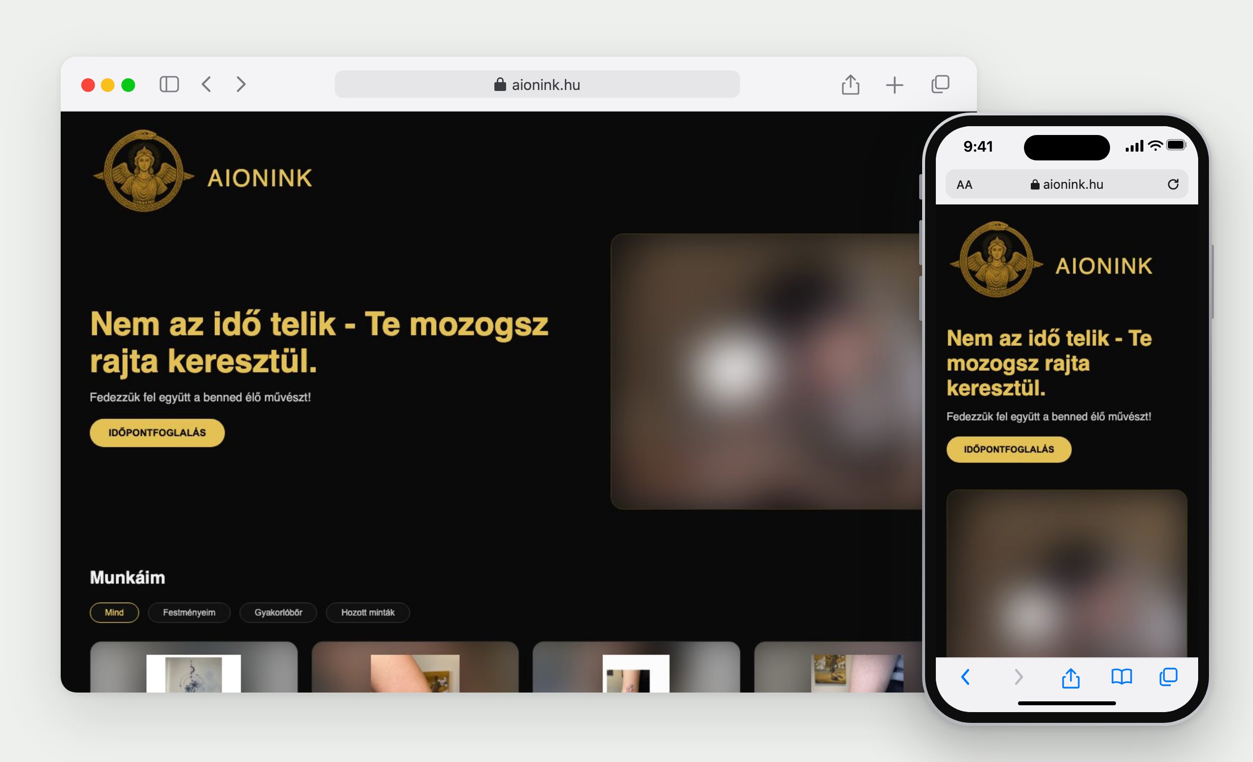 aionink: die Website im Browser und auf dem Handy