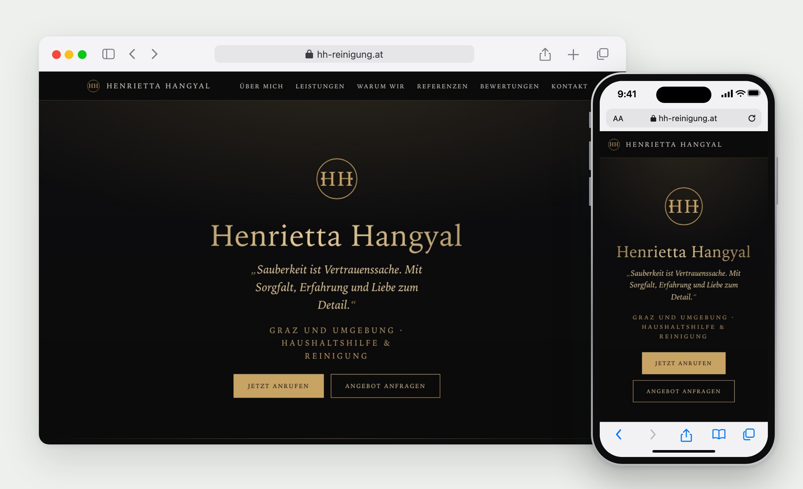 HH Reinigung: die Website im Browser und auf dem Handy