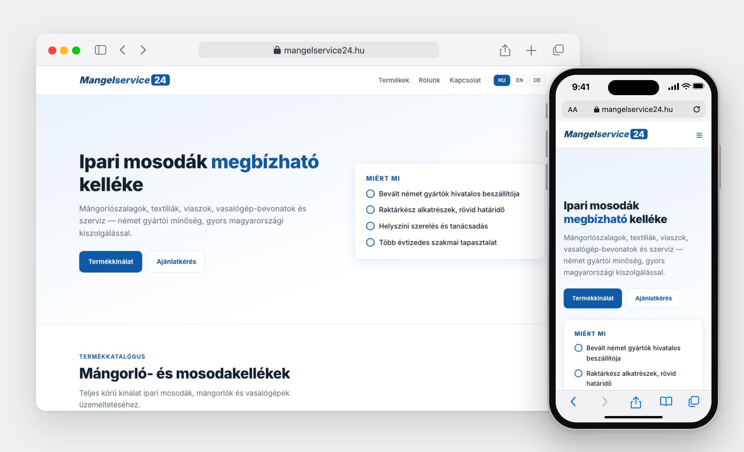 Mangelservice 24: die Website im Browser und auf dem Handy