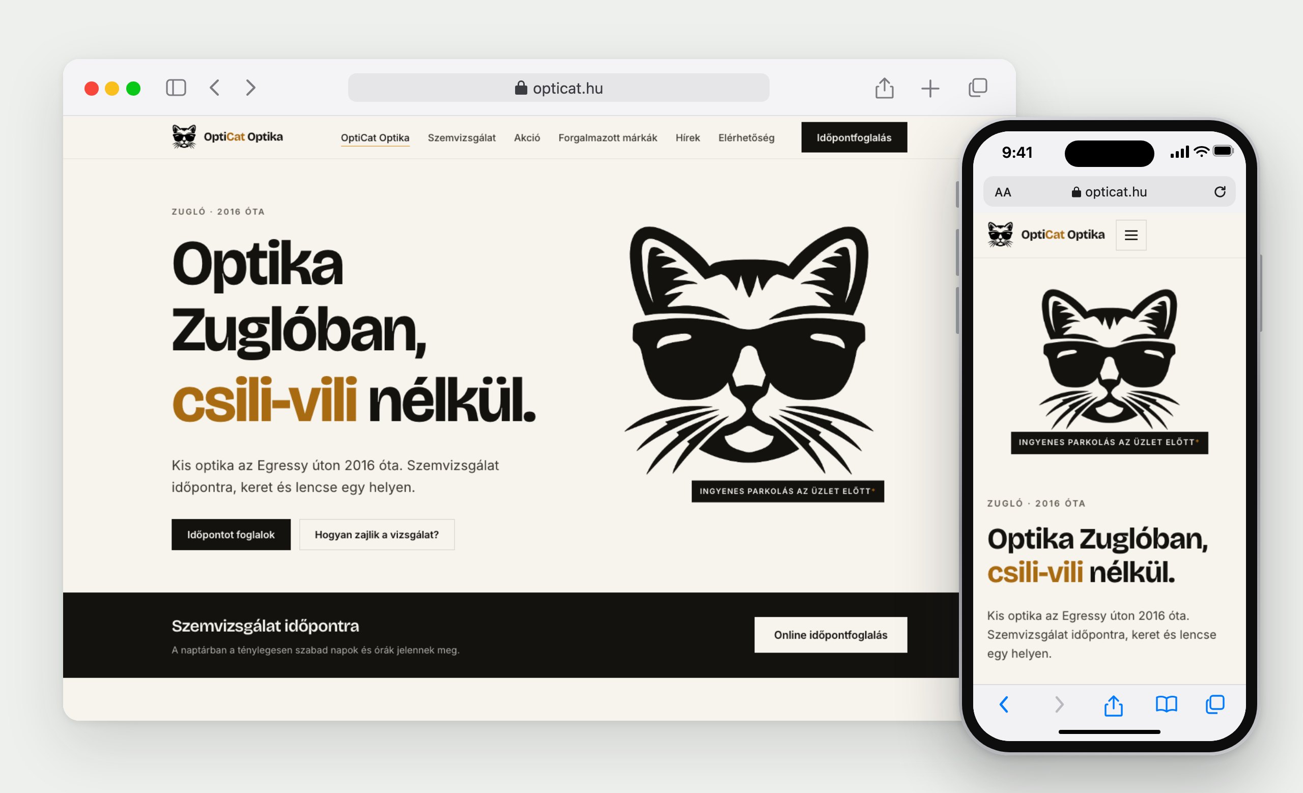 OptiCat Optika: die Website im Browser und auf dem Handy