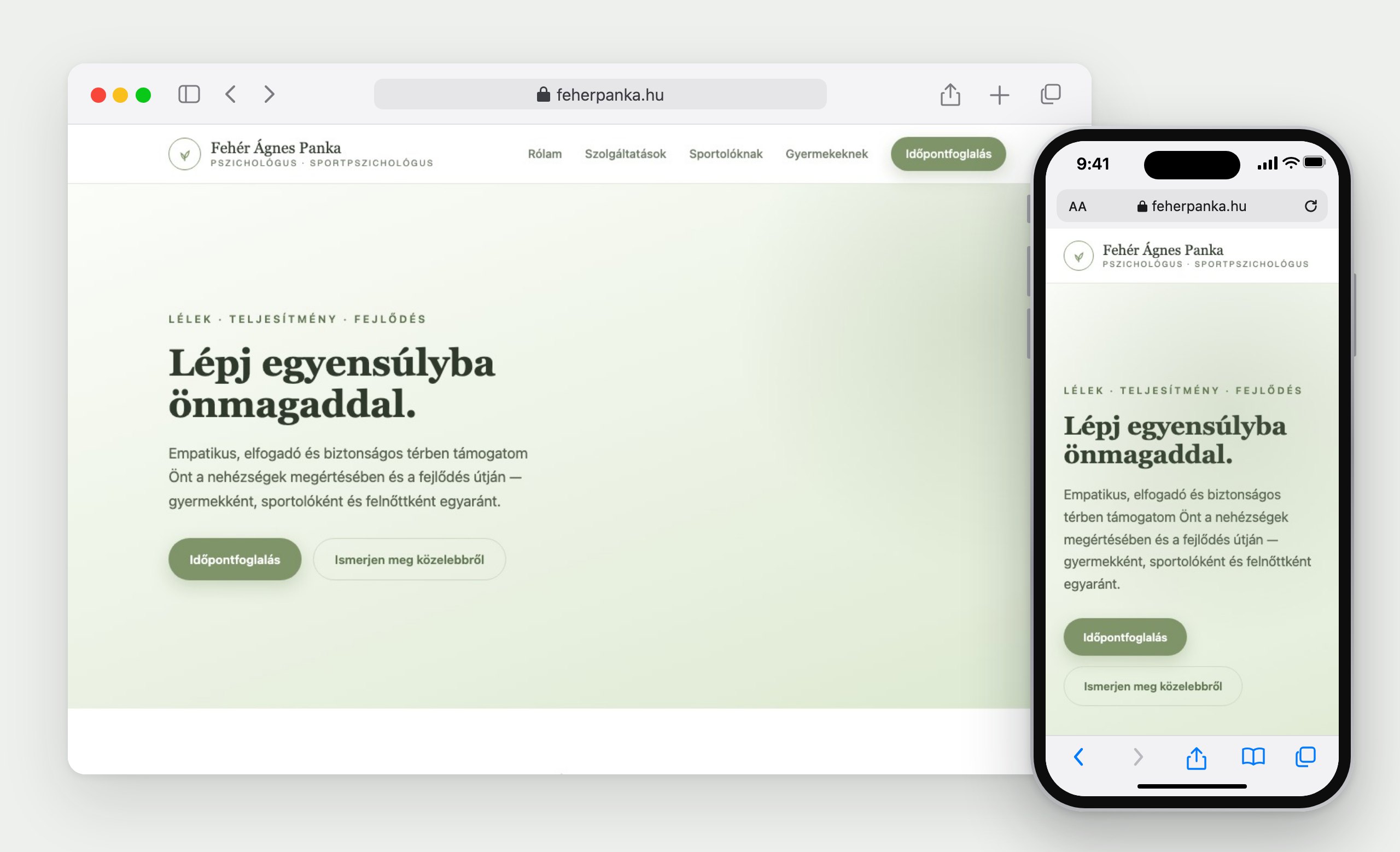 Fehér Ágnes Panka: die Website im Browser und auf dem Handy
