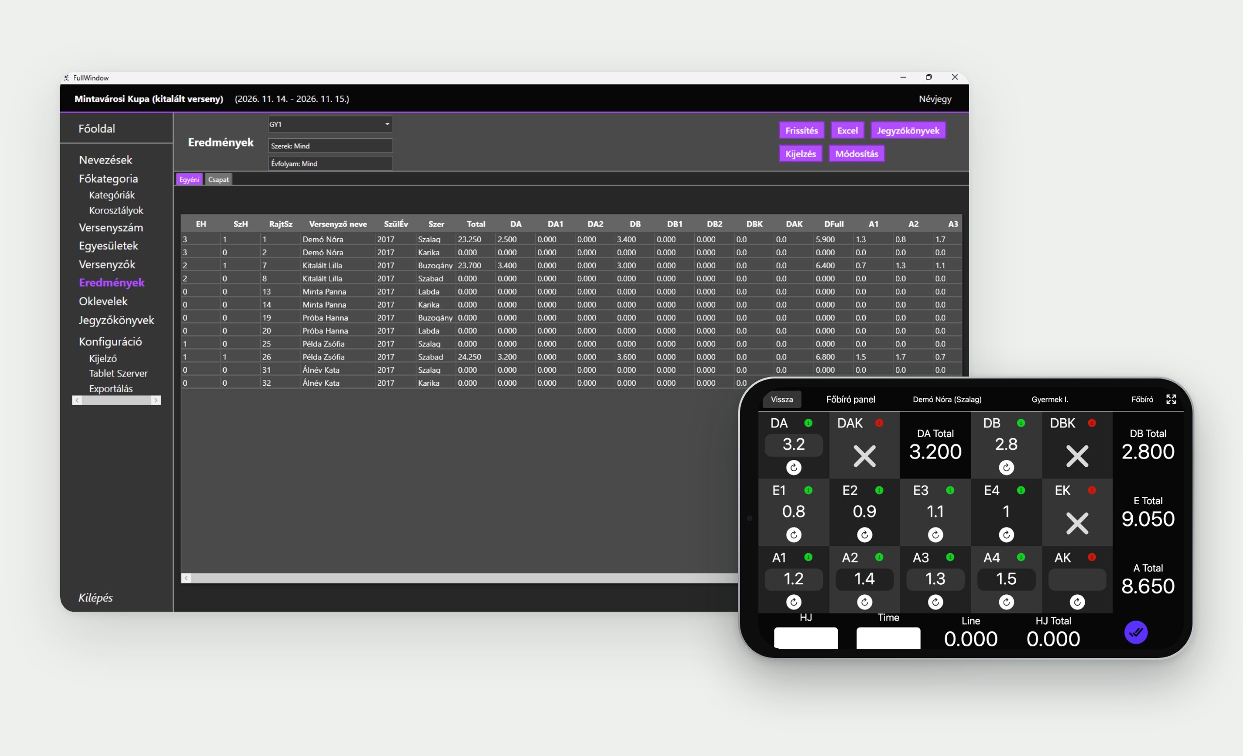 RG_APP: die App in einem Desktop-Fenster und einem Telefonrahmen im Querformat