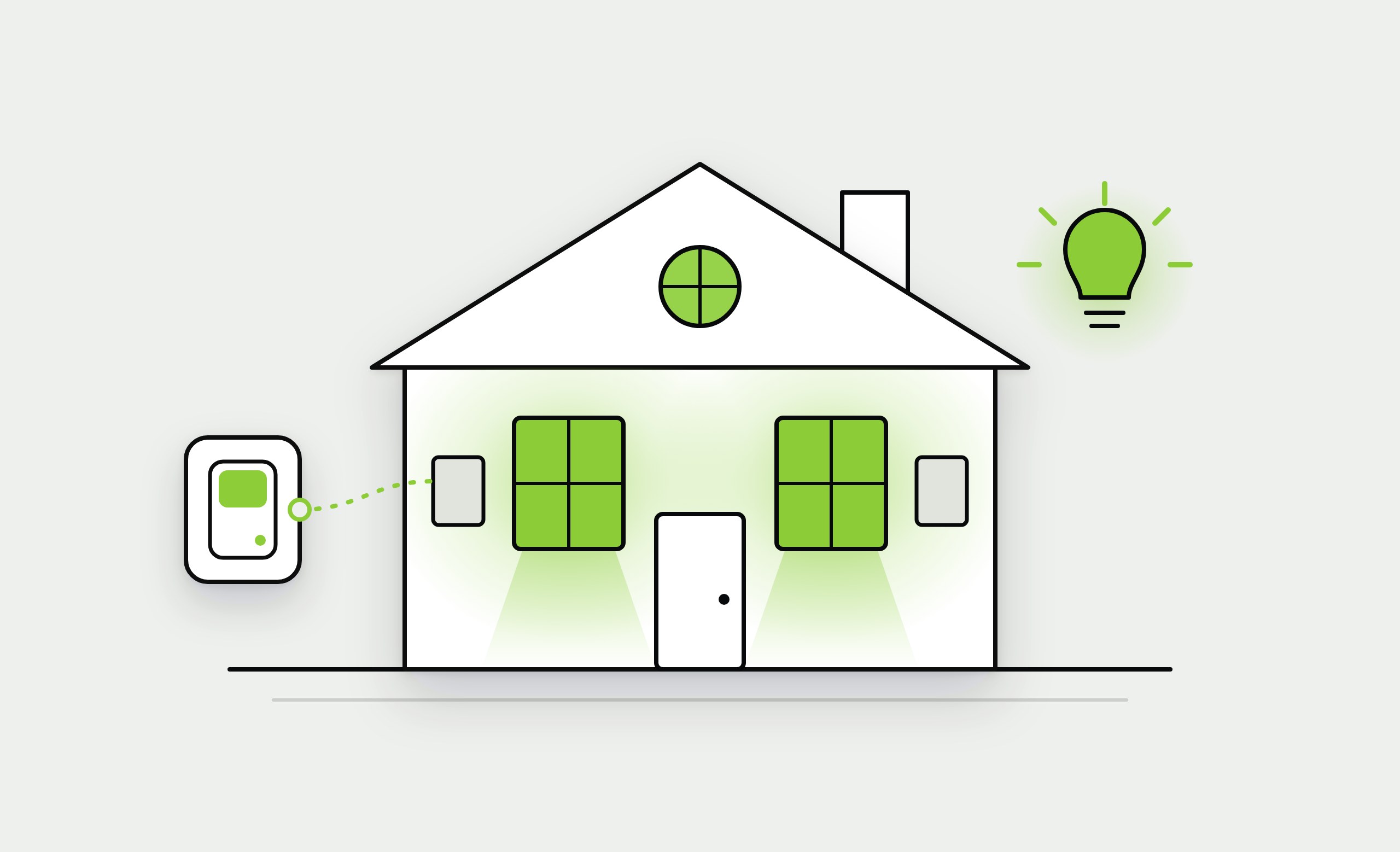 KOMAS Smart Home: Strichzeichnung eines Hauses mit beleuchteten Fenstern